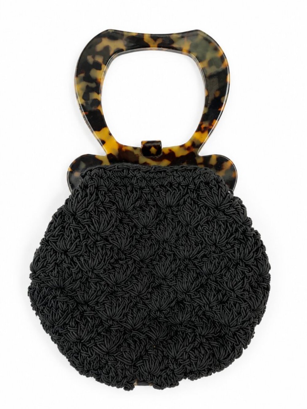 Rare Gun Marie Nilsson Black Crochet Handbag Tortoiseshell Lucite Handle Purse